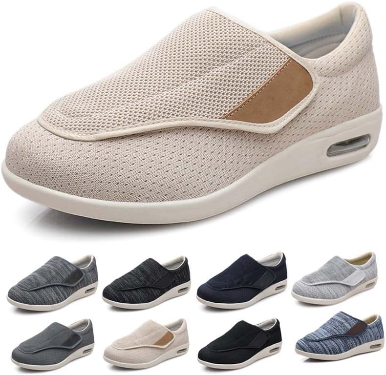 

Женские кроссовки для ходьбы с поддержкой свода стопы, регулируемой застежкой, дышащие, легкие, с широкой платформой, противоскользящие, с воздушной подушкой для отекших ног, отеков, мужской размер 10/женский 11 Generic, бежевый