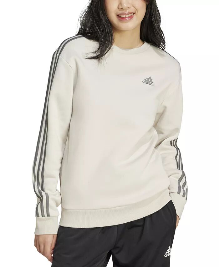 

Женская толстовка с круглым вырезом из хлопкового флиса с тремя полосками adidas, коричневый/бежевый