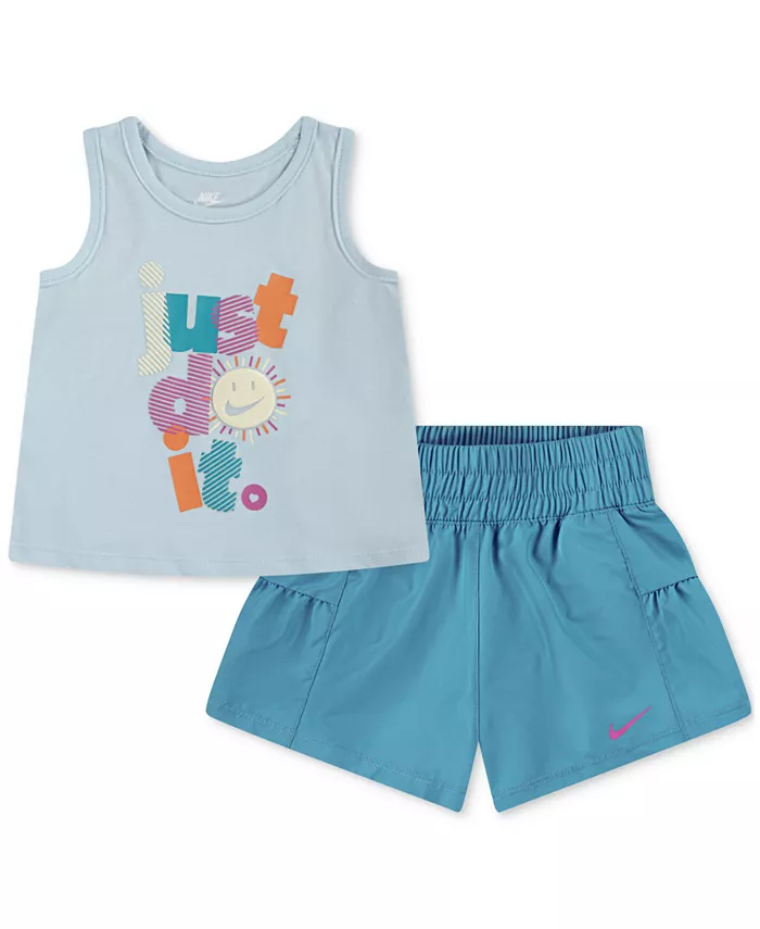 

Детский комплект для девочки: майка Sunny Swoosh и шорты, 2 предмета Nike, синий