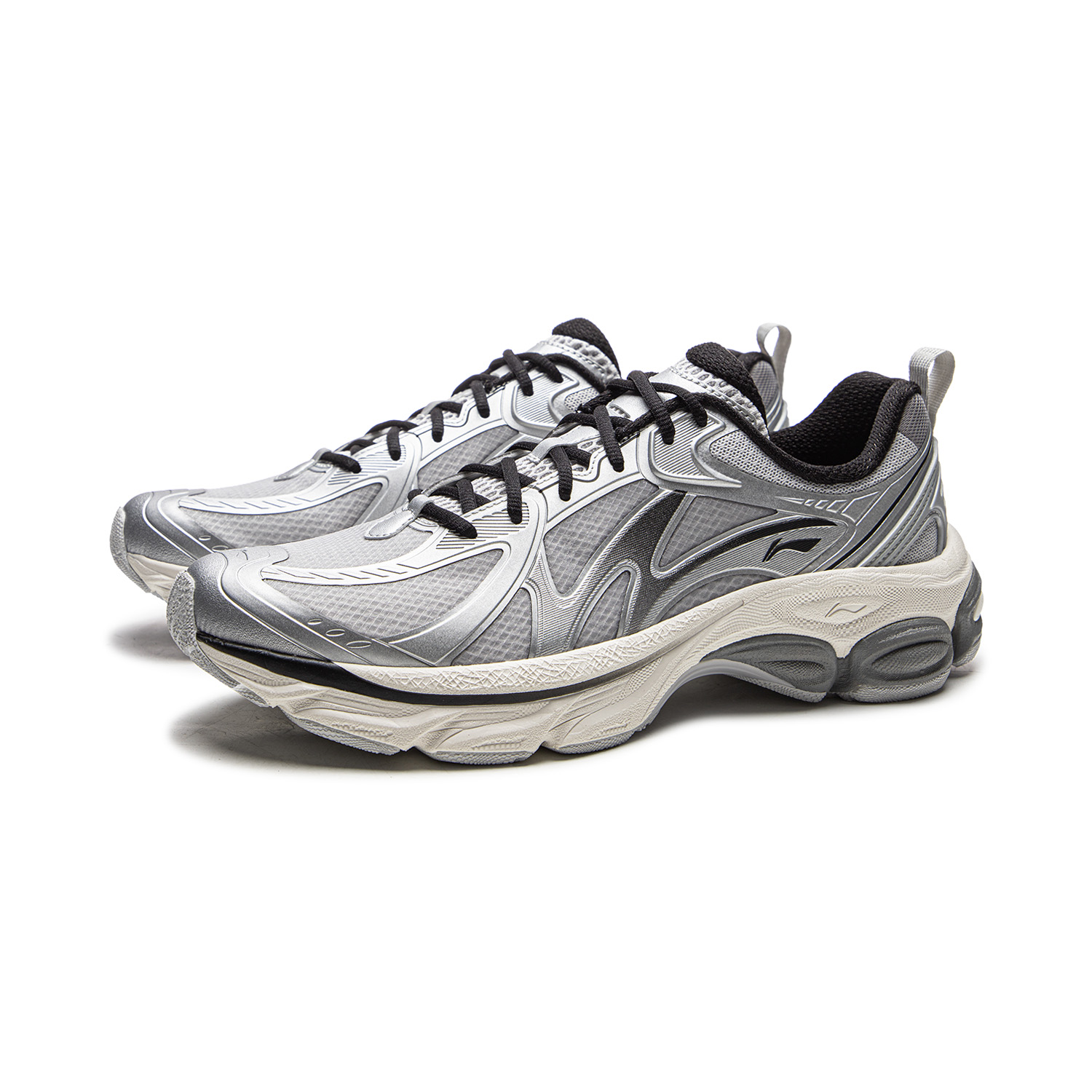 Li-Ning Li Ning Cushioning Slip Resistant Abrasion Resistant Rebound Low top Running Shoes мужские серебристо-серые — фото 4