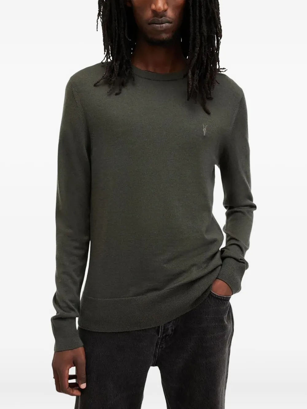 

Вышитый свитер с круглым вырезом Allsaints, зеленый