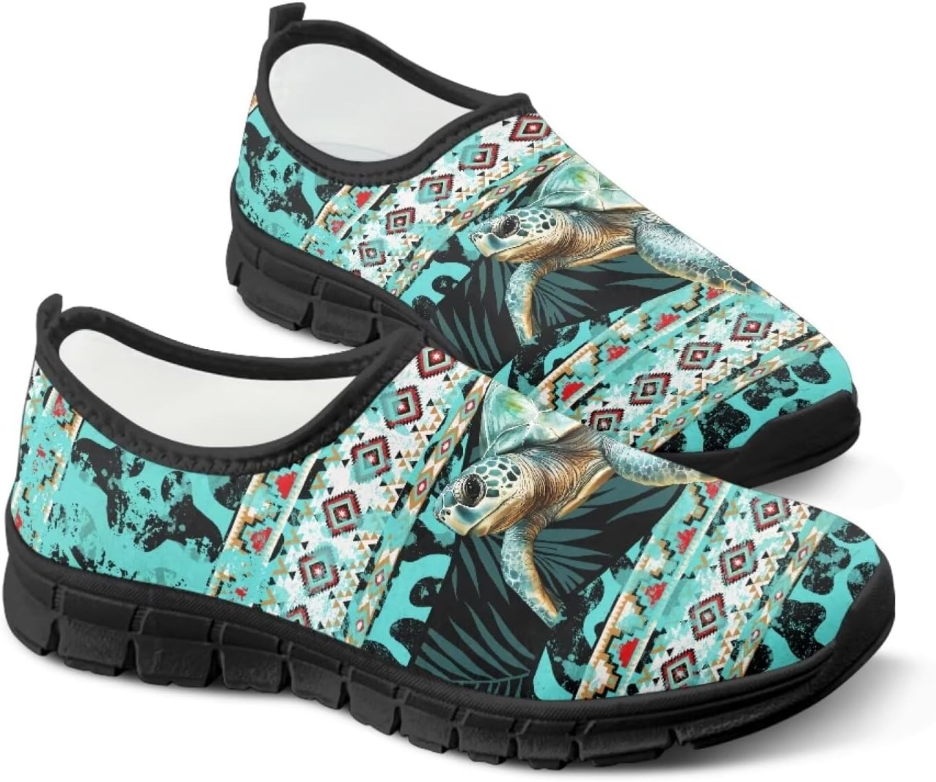 

Слипоны Binienty Aztec для мужчин и женщин, повседневная обувь без шнурков, удобные лоферы для путешествий и прогулок, Aztec Sea Turtle