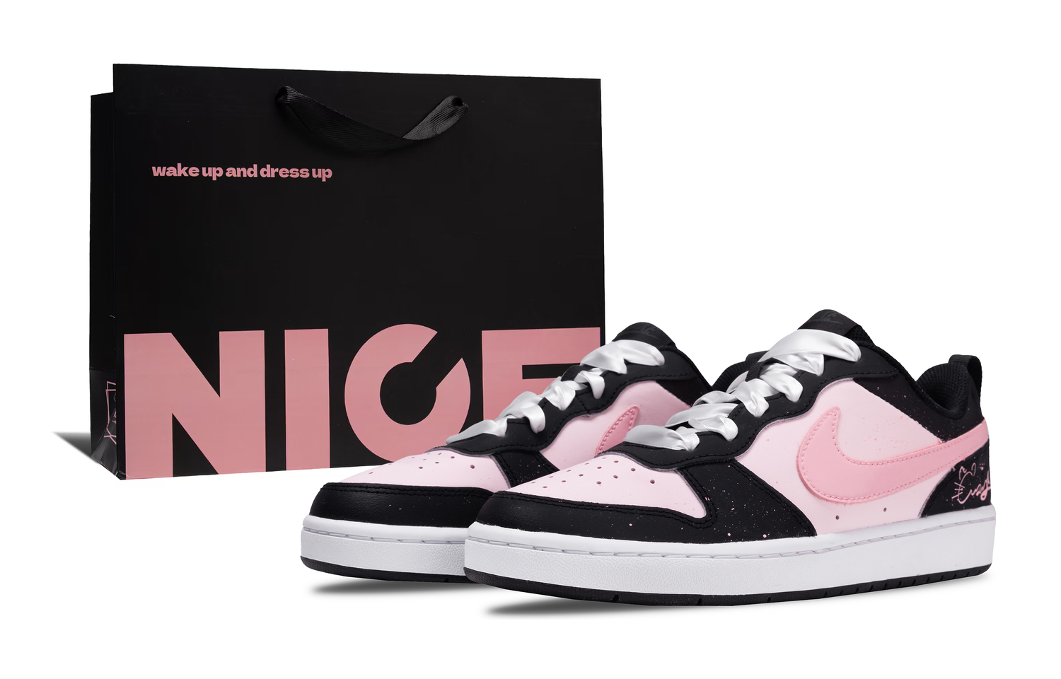 

Nike Бордовые детские скейтерские кроссовки Court Borough Black Pink Cat, устойчивые к истиранию, низкие, Black