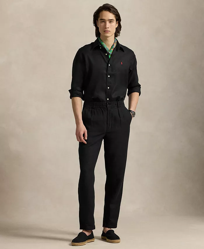 Мужская классическая льняная рубашка Polo Ralph Lauren, черный — фото 3