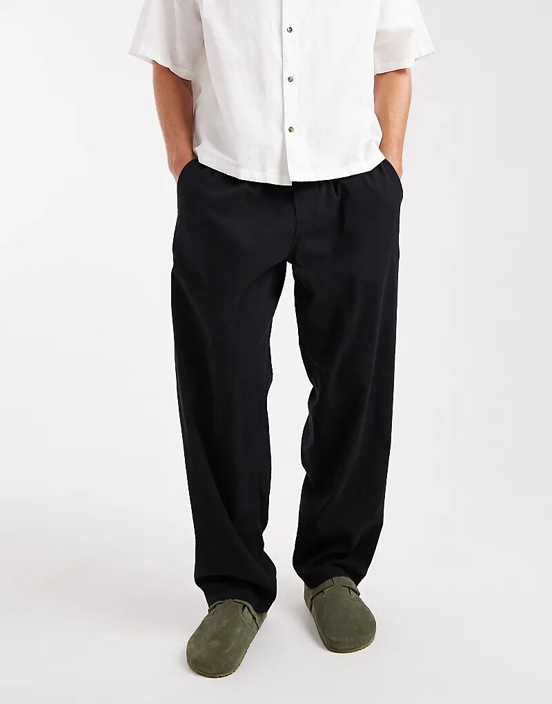 

Свободные брюки Jack & Jones из льняной смеси черного цвета