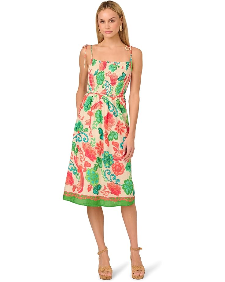 

Платье Adrianna Papell Smocked Printed Placement Dress, цвет Ivory Multi