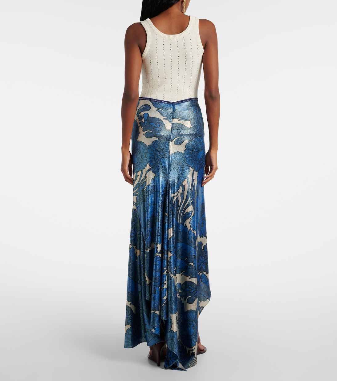 Асимметричная юбка макси из ламе с принтом Etro, Azzurro — фото 3