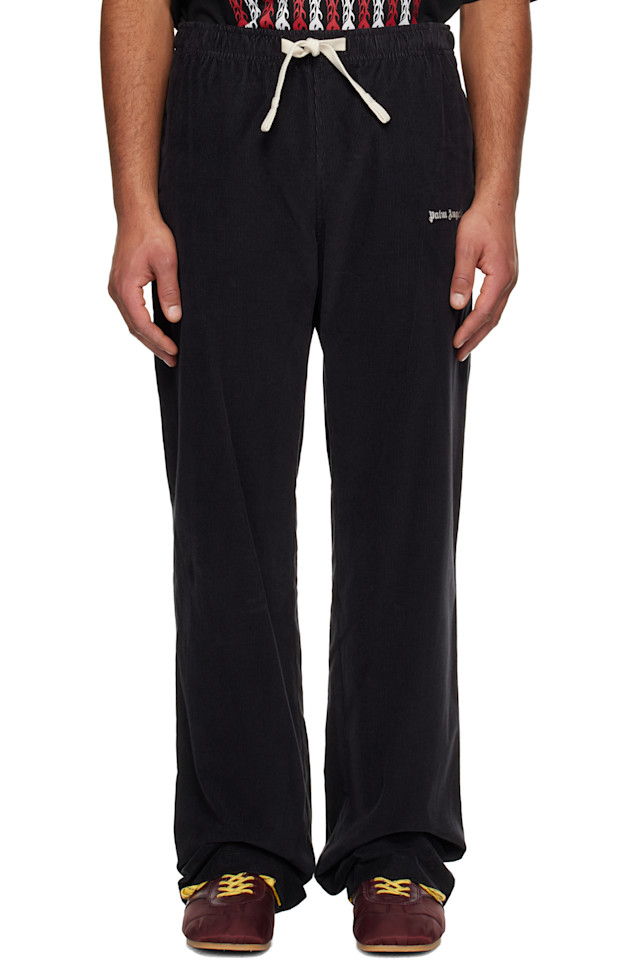 

Palm Angels Черные классические дорожные брюки с логотипом из вельвета