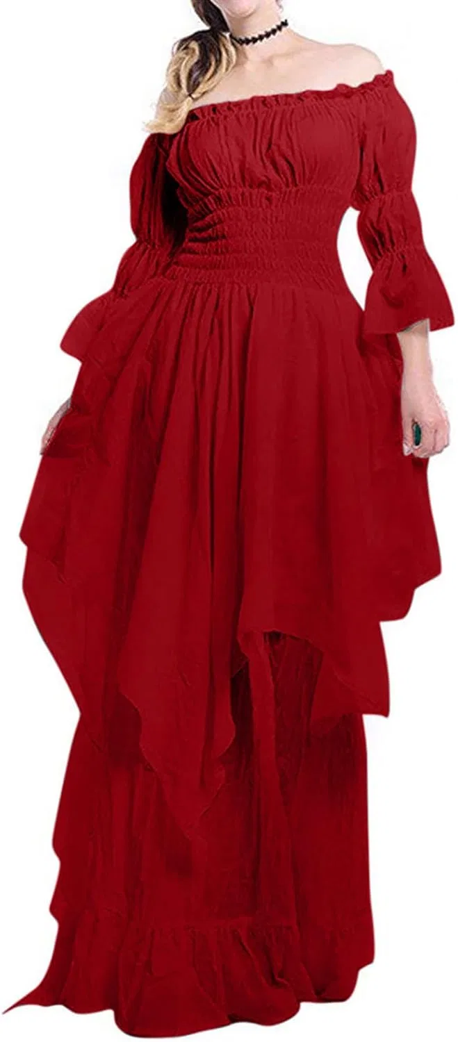 Средневековые платья эпохи Возрождения для женщин: длинное платье с рукавами и открытыми плечами, длиной до пола, в готическом стиле, ретро-платье феи на Хэллоуин — фото 2