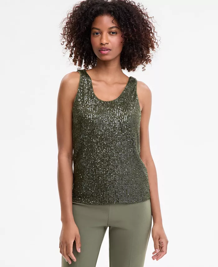 

Женский топ без рукавов с пайетками и двойным вырезом Anne Klein, зеленый