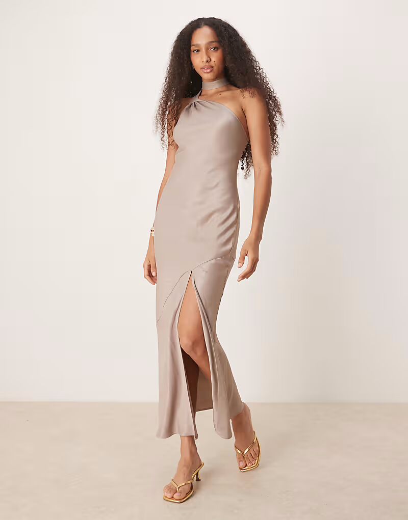 

Платье-комбинация макси с завязкой на шее ASOS DESIGN цвета гриба