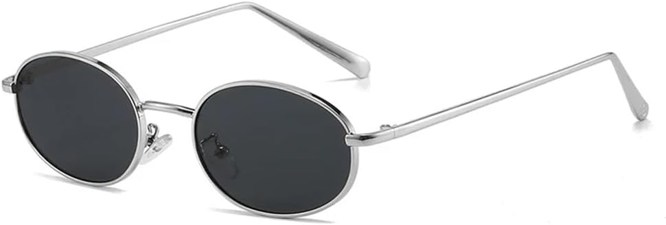 

Солнцезащитные очки UV400 - Маленькая овальная металлическая оправа в стиле панк для женщин и мужчин, для бега и занятий спортом на открытом воздухе UYPTK, Silver Gray