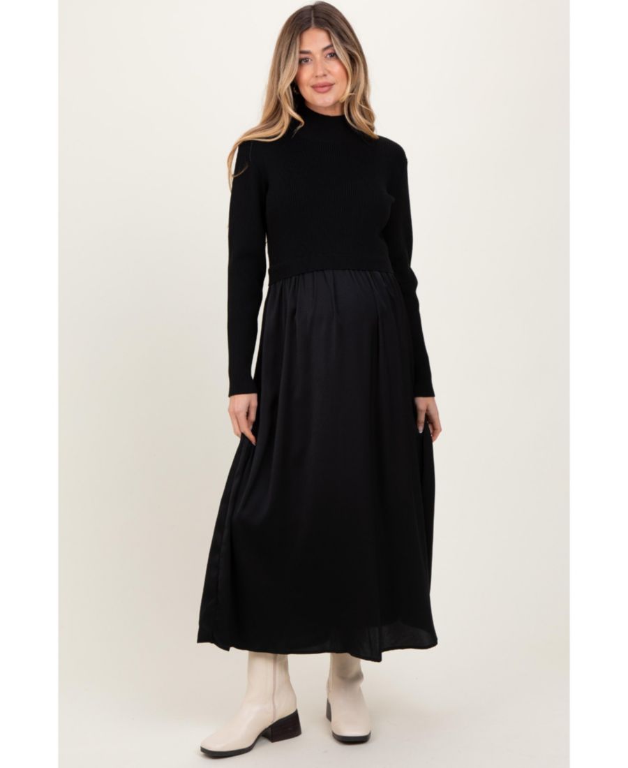 

Платье-миди из атласа с контрастным трикотажным верхом оливкового цвета для беременных Pinkblush, Black