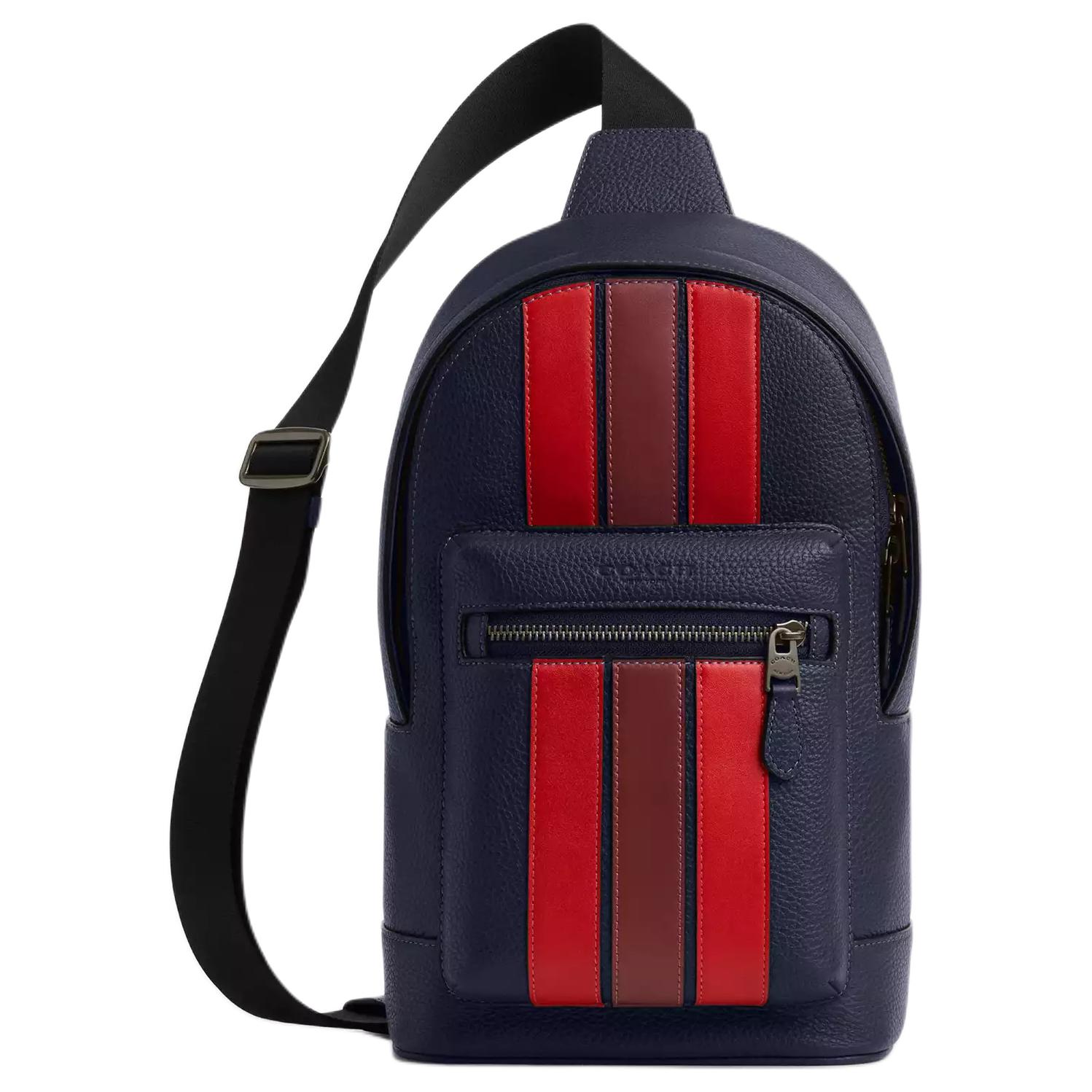 

COACH Кожаная мужская наплечная сумка через плечо полуночно-морской синий мультиколор