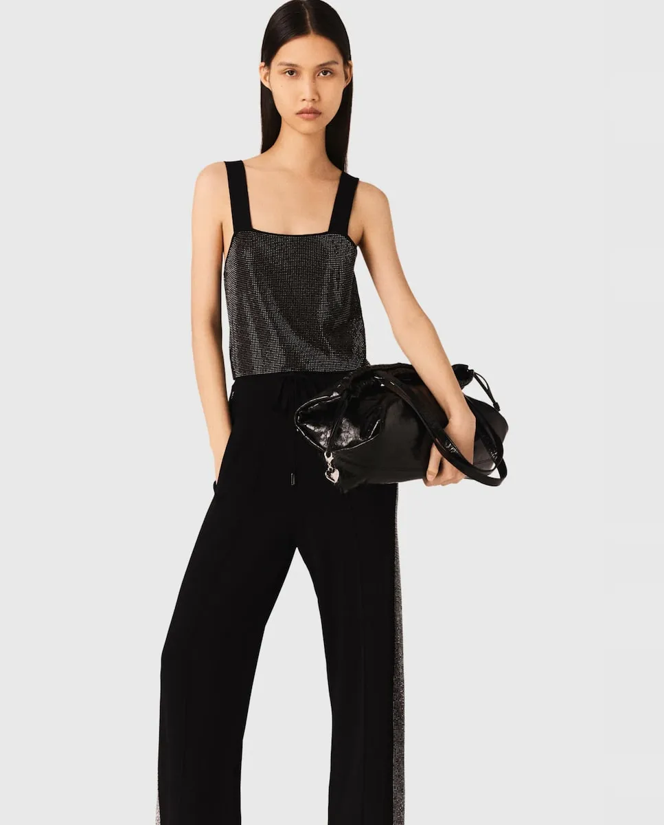 

Женский вязаный топ на бретелях со стразами Maje, черный