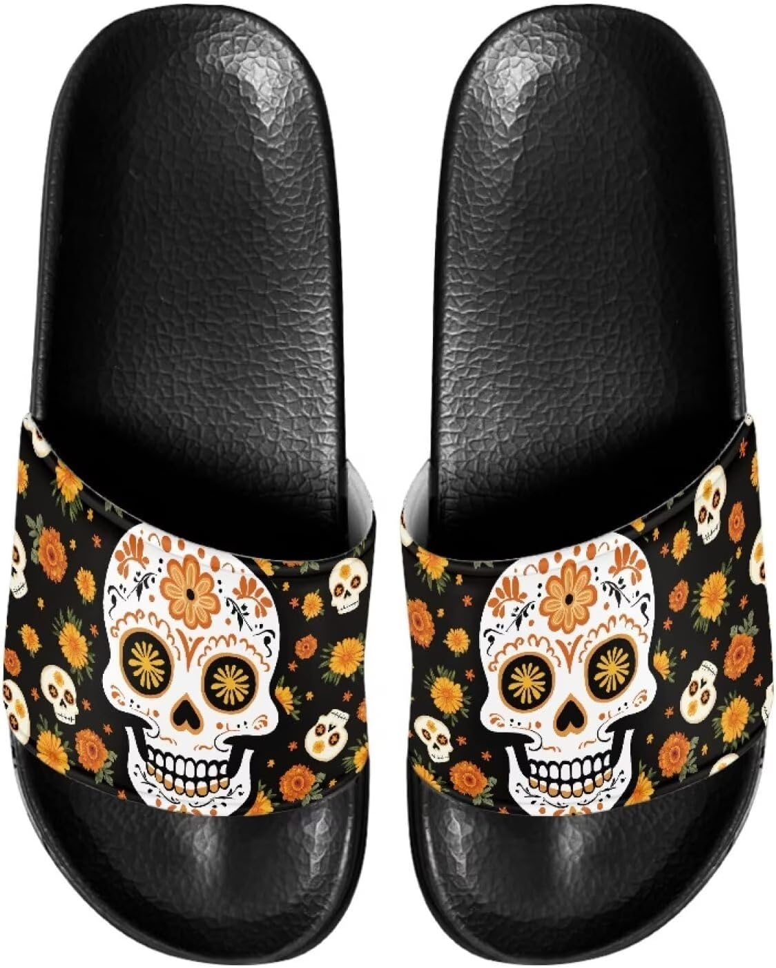 

Мужские тапочки Pugasmiru, шлепанцы, нескользящие для душа, домашняя повседневная обувь, Skull Groovy Flowers Pattern