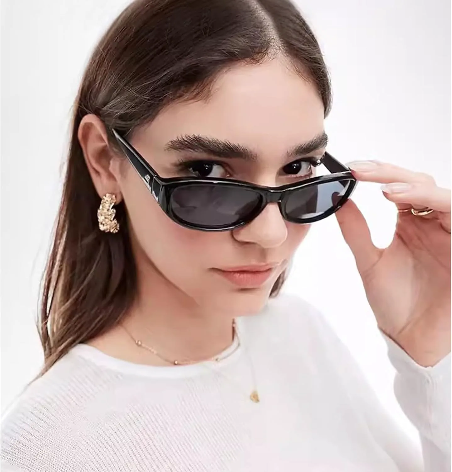 

Ретро овальные солнцезащитные очки для женщин. Модные, милые, маленькие овальные солнцезащитные очки в стиле 90-х, узкие «кошачий глаз» BRMHDY, A1 Black/Grey