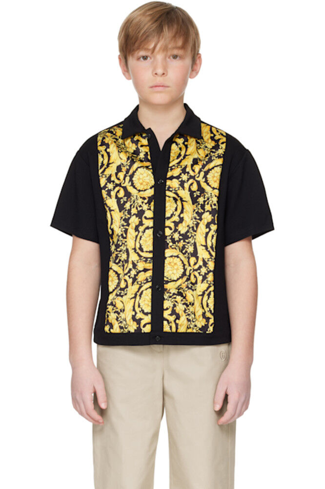 

Детская черная рубашка с вставками Barocco Versace