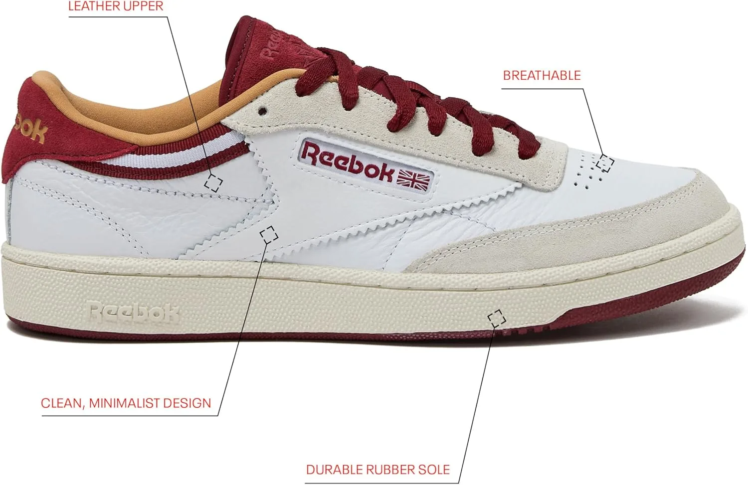 Мужские кроссовки Reebok Club C 85 Amazon Renewed, белый/красный — фото 2