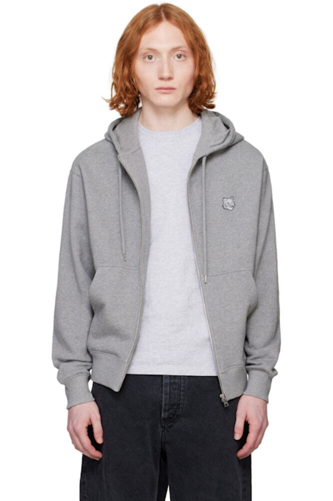 

Толстовка с капюшоном Grey Bold Fox Head Comfort на молнии Maison Kitsuné