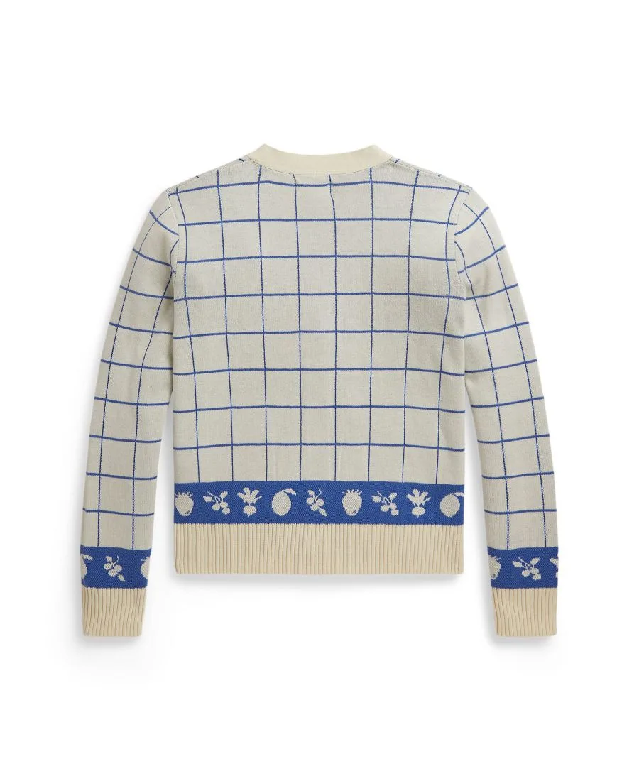 Кардиган с V-образным вырезом в клетку для девочек 7-16 лет Polo Ralph Lauren, clubhouse кремовый/indigo — фото 2