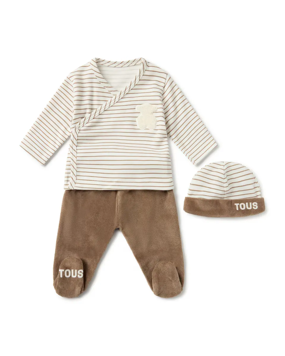 

Комплект для новорожденного из однотонного хлопка в полоску Tous, бежевый