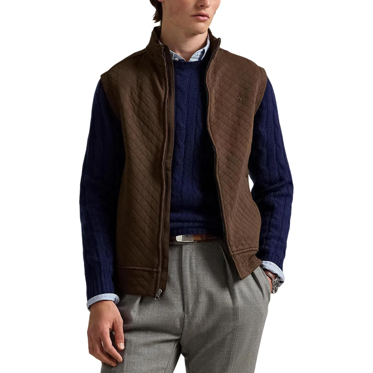 Polo Ralph Lauren Жилет мужской коричневый с воротником стойка из трикотажной ткани