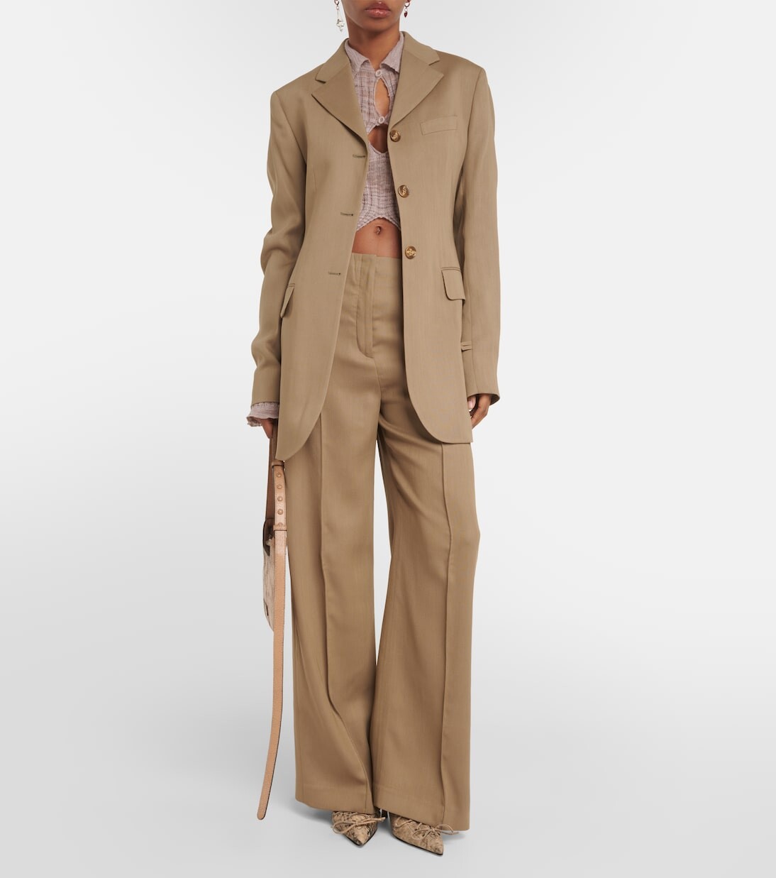 Однобортный пиджак jolcie из смесовой шерсти Acne Studios, коричневый — фото 2
