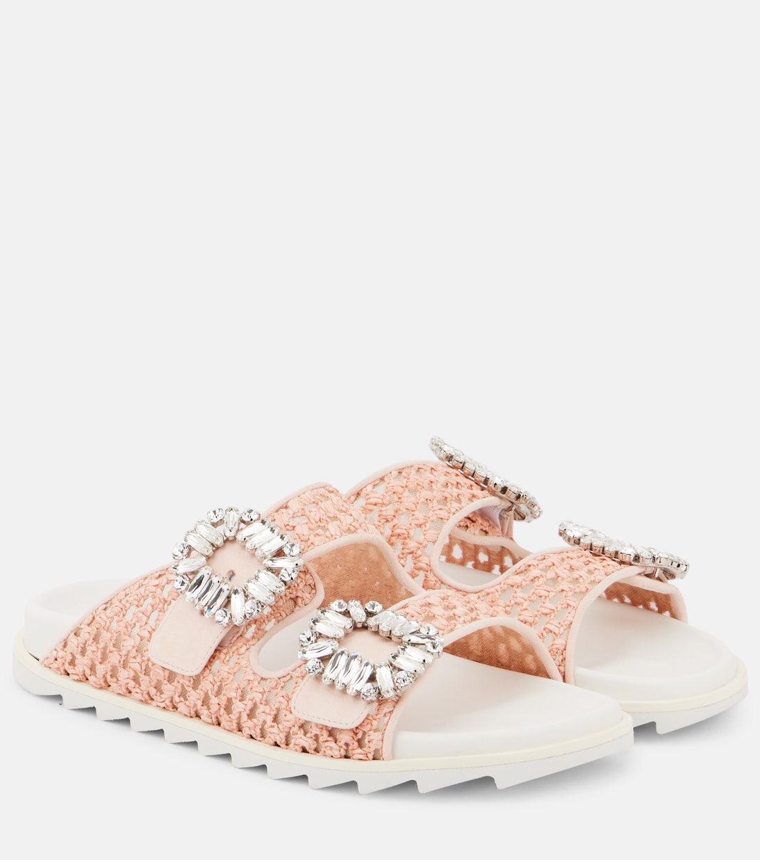 Босоножки Slidy Viv, украшенные кристаллами Roger Vivier, Aurora Chiaro + Carne