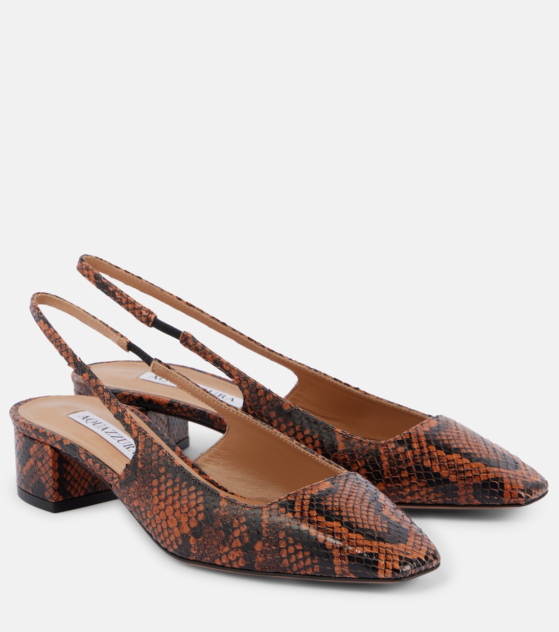 Туфли-лодочки Ginza 35 из кожи с эффектом змеи Aquazzura, Bourbon