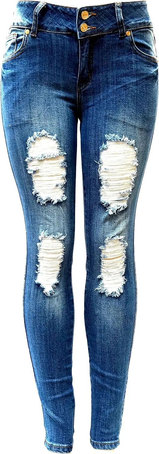 

ETERNO Juniors Womens синие джинсы Destroy Skinny JEANS FOR LOVE