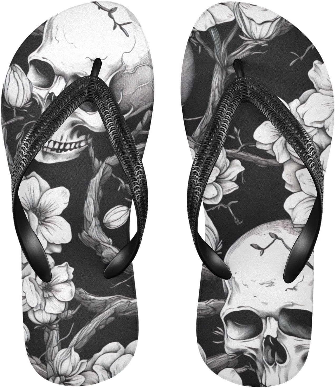 

Шлепанцы с цветочным рисунком и черепом, пляжные летние повседневные сандалии для женщин и мужчин, тапочки для душа, размер XS Kfbe, Flower Skull