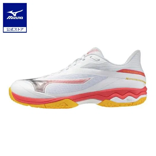 Теннисные кроссовки «Wave Exceed Court Wide OC» от Mizuno, White X Coral X Citrus