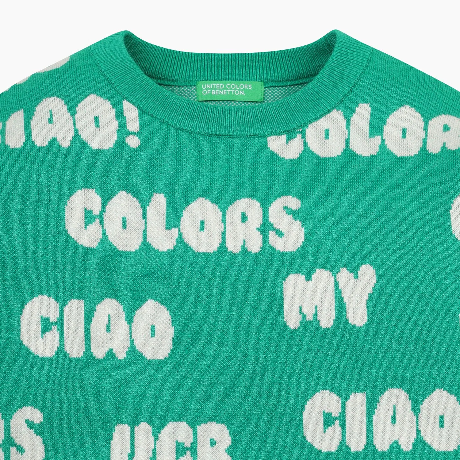 Детский зелёный вязаный пуловер с цветной надписью от Benetton Kids — фото 4