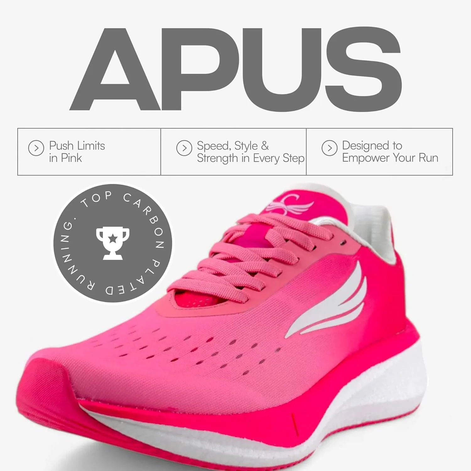 Беговые кроссовки APUS Swift Running с углеродной пластиной для женщин - легкие бело-розовые кроссовки для марафонов, темповых пробежек и длинных дистанций - белые кроссовки S SWIFT RUNNING FLY FREE, розовый — фото 3