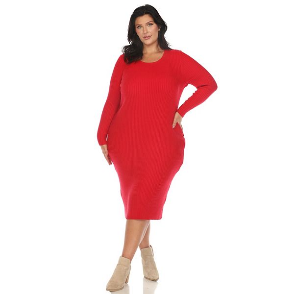 

Платье-свитер Plus size с длинным рукавом и ребристой вязкой Wm Fashion, Red