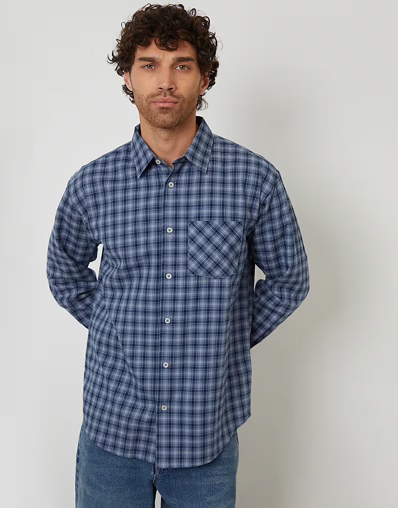 

Рубашка свободного кроя из фланелевой ткани Brushed в клетку синего цвета Threadbare