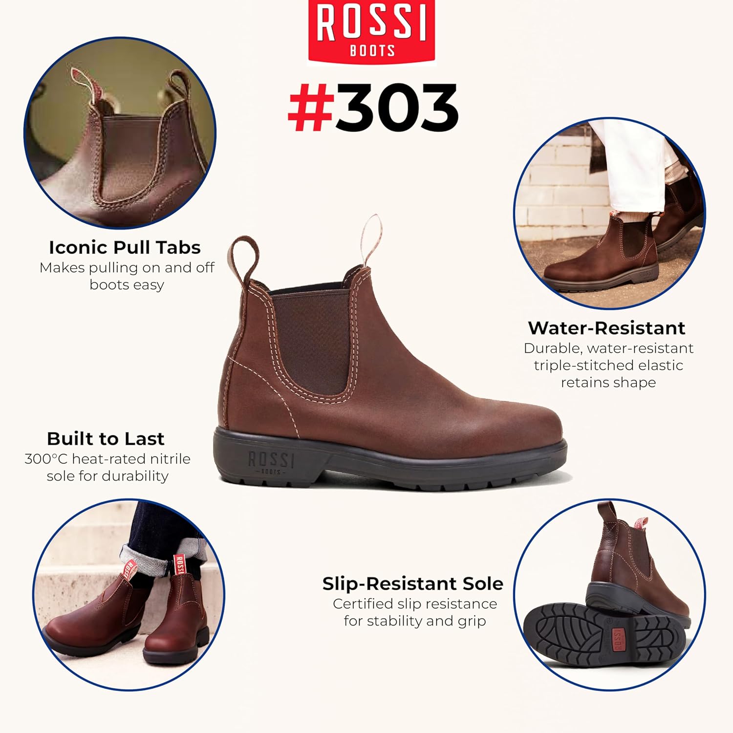 Кожаные челси Rossi Endura 303 для Австралии, унисекс, прочные ботинки до щиколотки Infinity Leather, Redwood — фото 2