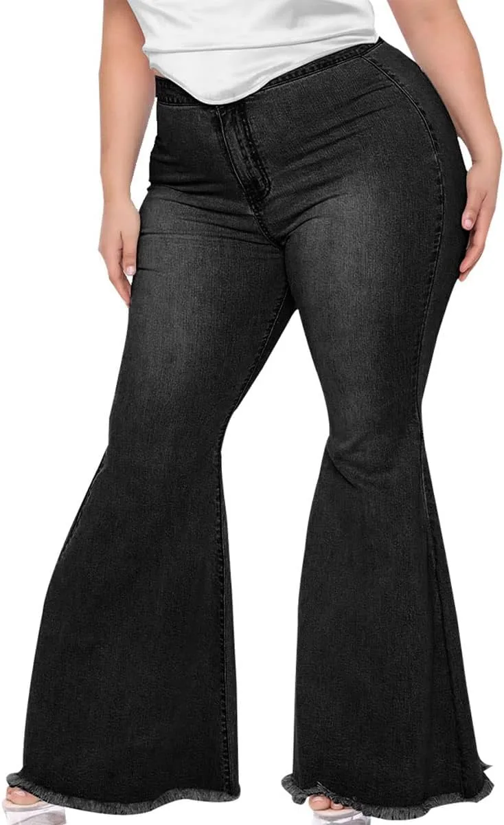 

Джинсы для женщин Plus Size Ripped Bell Bottom с высокой талией ThusFar