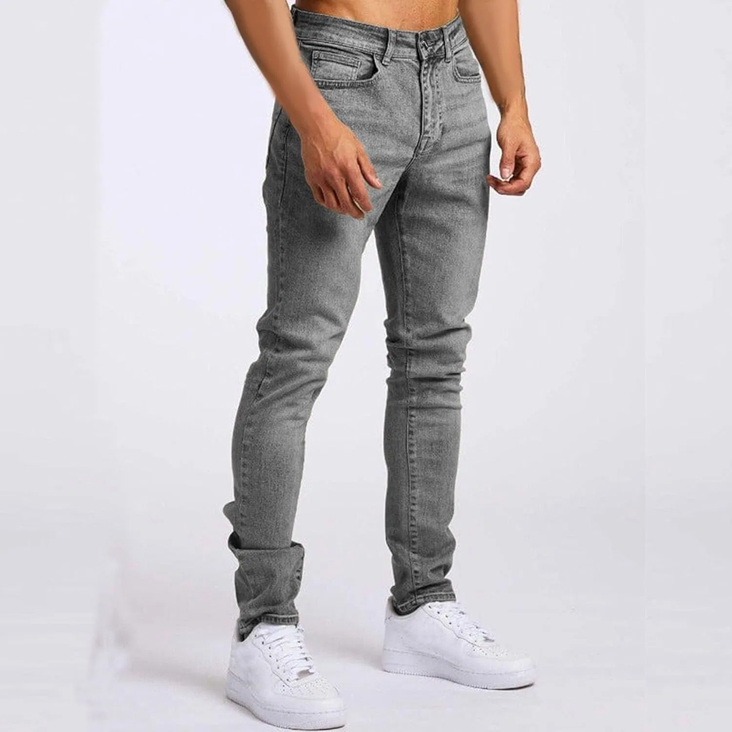 Джинсы классические, мужские, Slim Fit, джинсовая ткань, серый — фото 4