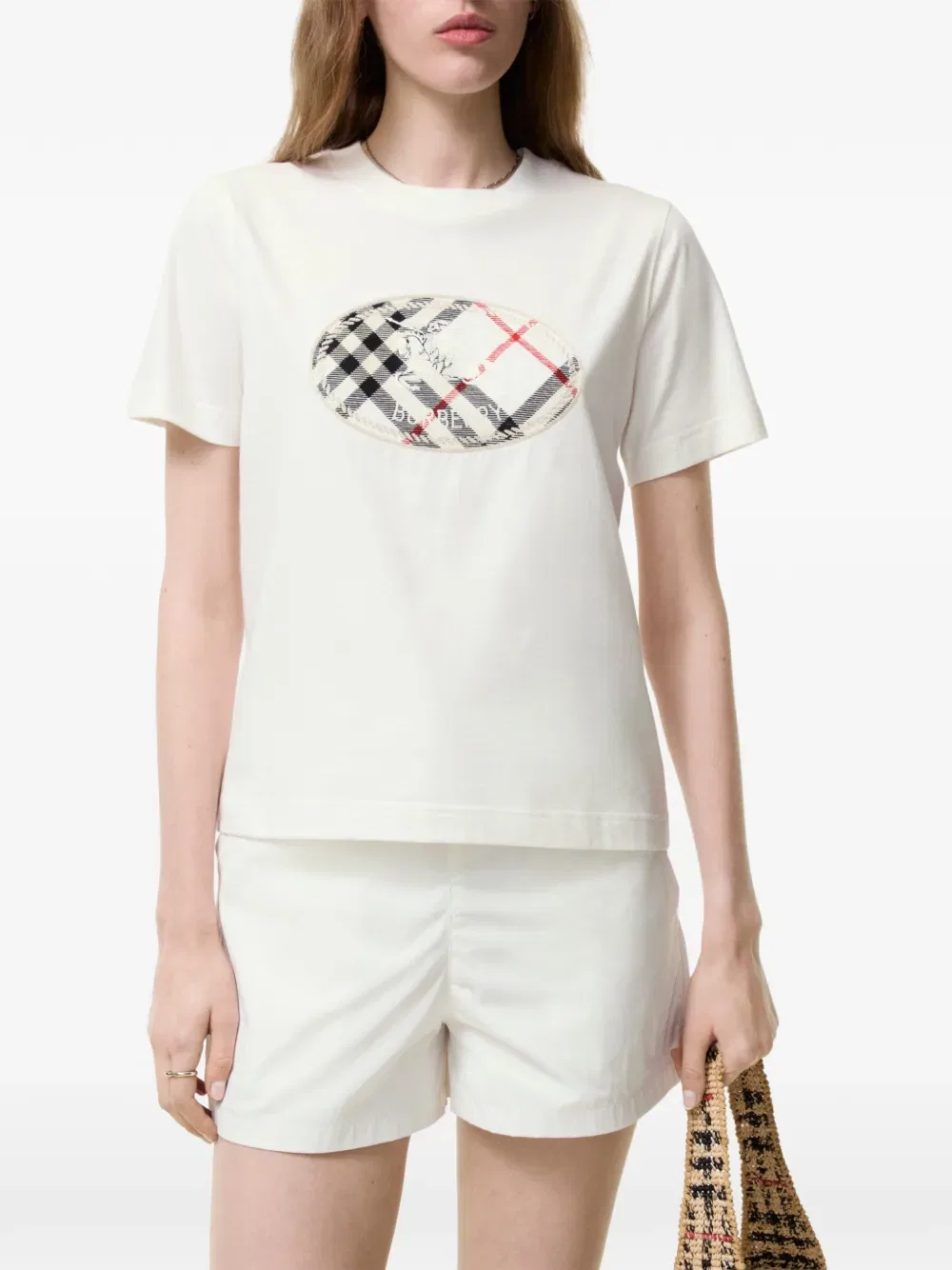 Футболка Хлопковая, Burberry, Клетка рыцарский принт, нейтральный — фото 2