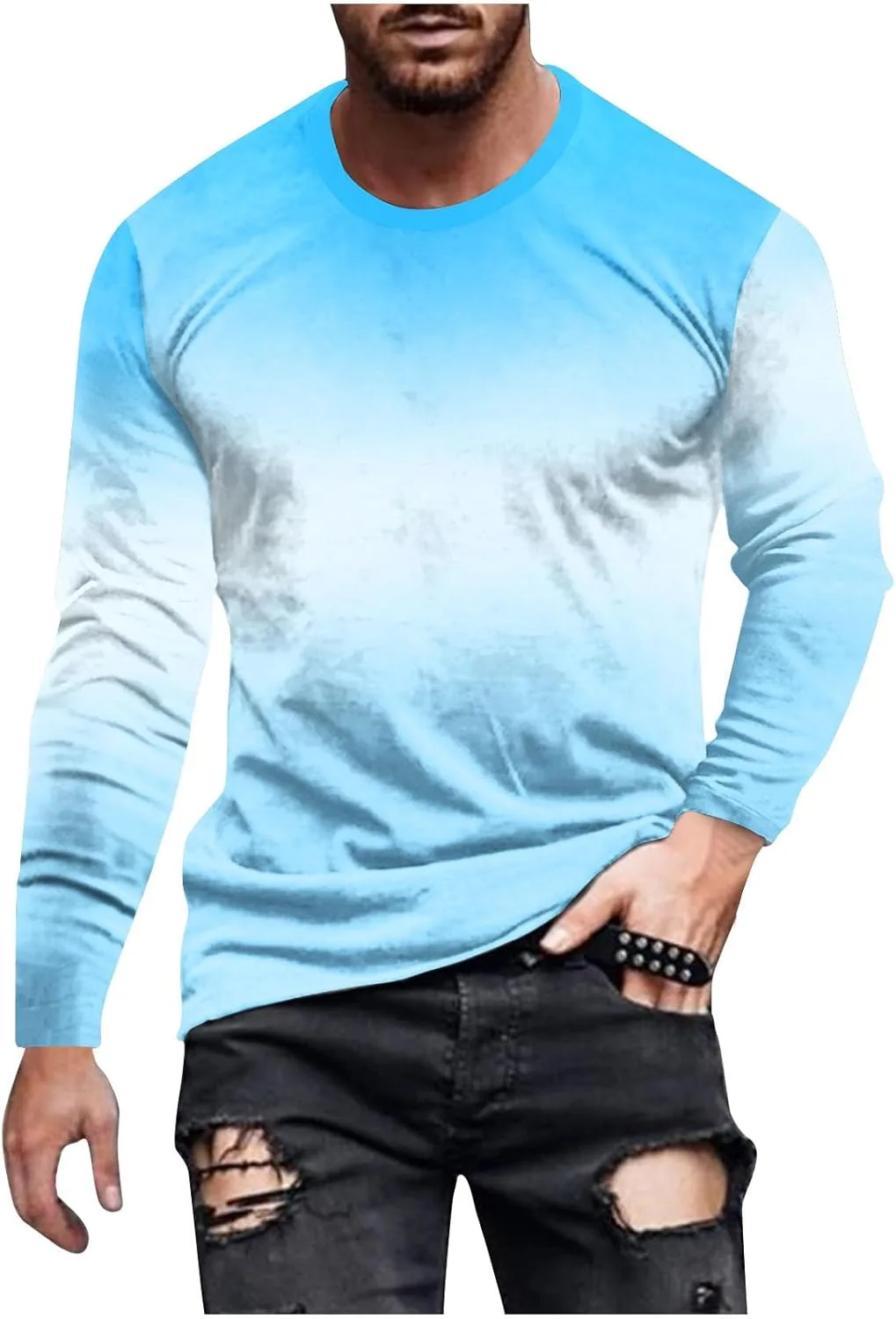 

Футболка для мужчин с длинным рукавом Casual Loose Gradient Color Print FZYLQY