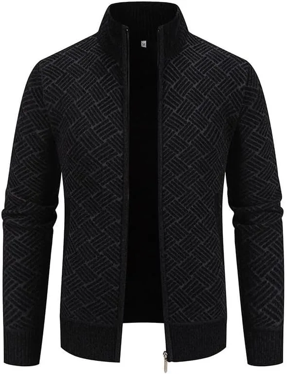 

Мужской кардиган с полной застежкой-молнией, Slim Fit, вязаный, с воротником-стойкой и карманами LUORUAN