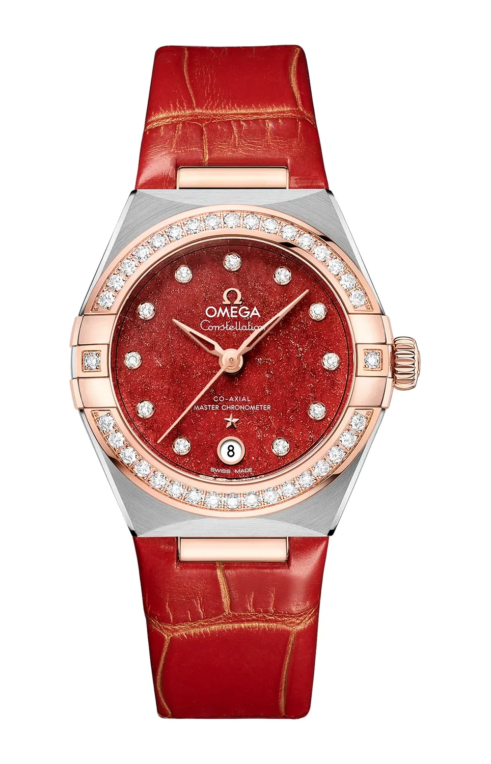 CONSTELLATION 29 ММ, СТАЛЬ-ЗОЛОТО SEDNA НА КОЖЕ - 131.28.29.20.99.002 OMEGA, золотой