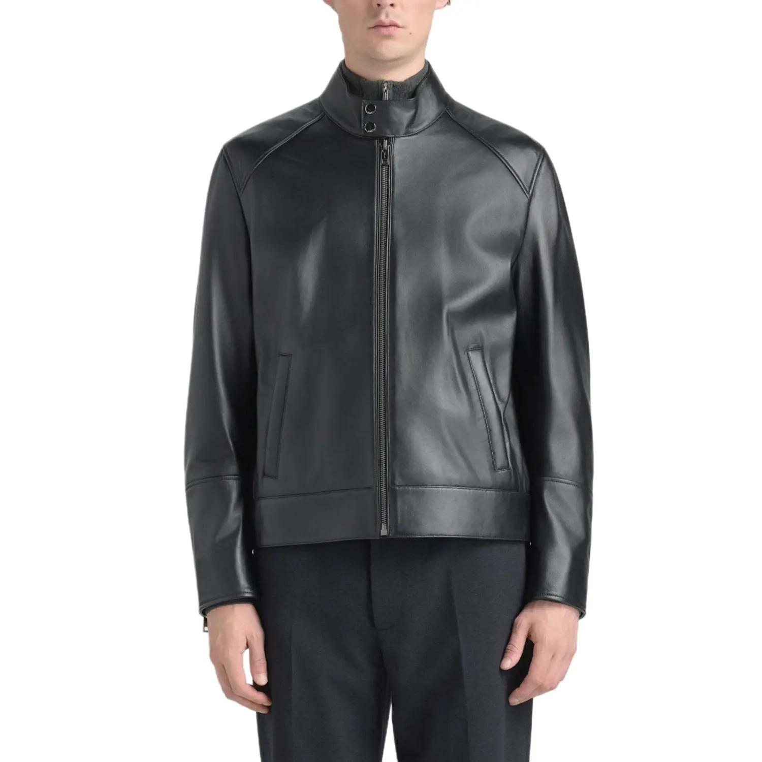 

Bally Мужская кожаная куртка, черная водолазкаа