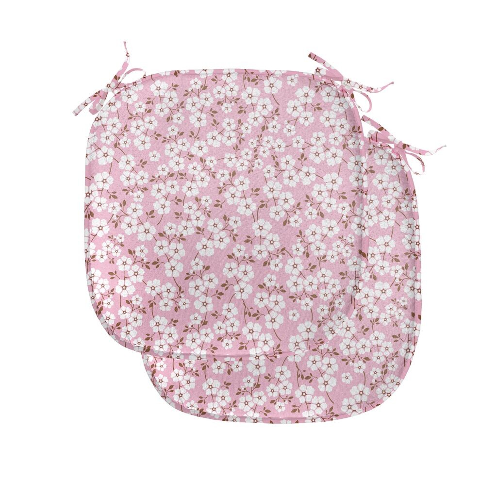 

ABAKUHAUS Розовые и белые подушки на обеденный стул, Cheery Blossom, декоративная водонепроницаемая подушка с ремнями для кухонных сидений, 40 см x 40 см — упаковка из 2 шт., коричневый, белый, розовый