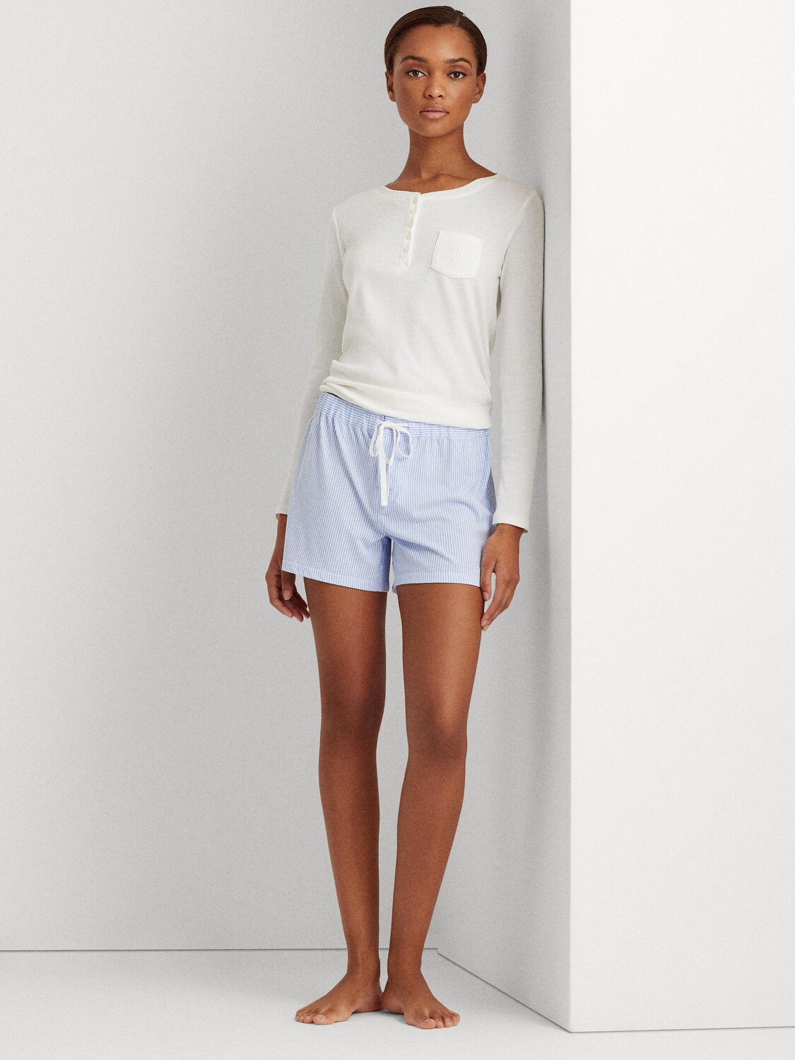 

Lauren Ralph Lauren Core Stripe Хлопковые пижамные боксеры-шорты, синие