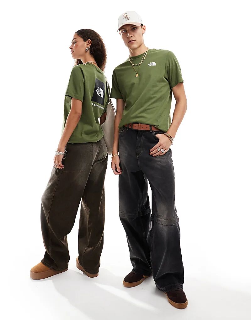 

The North Face – NSE Box – Футболка цвета хаки с принтом на спине
