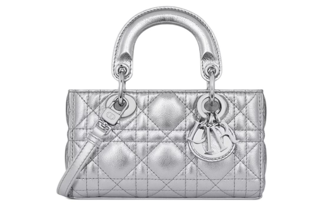 

DIOR Сумка Lady D JOY из морщинистой коровьей кожи, кроссбоди, экстра мини, серебристая