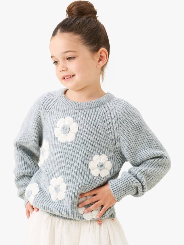 

Детский джемпер с вышивкой цветами Angel & Rocket, Grey Marl